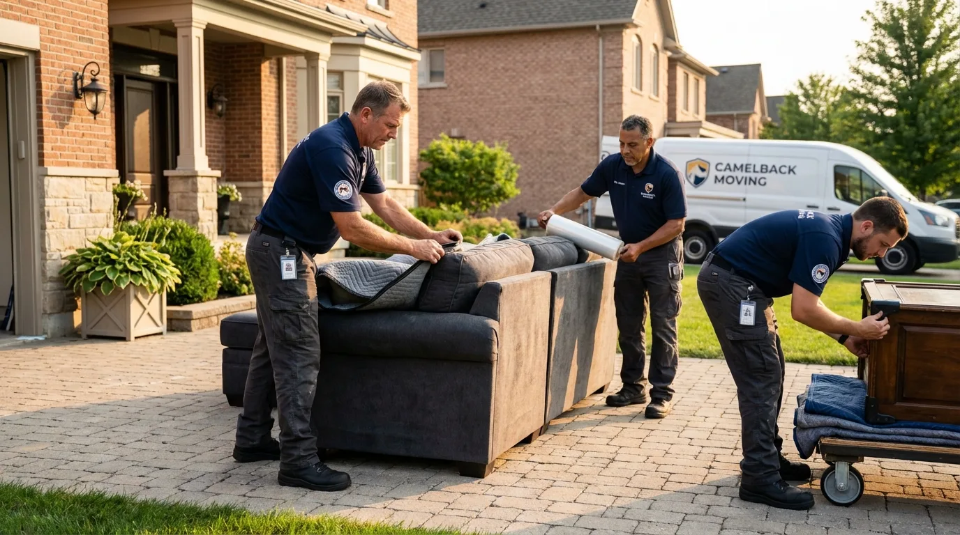 Large estate moving crew wrapping furniture in Holden, MO